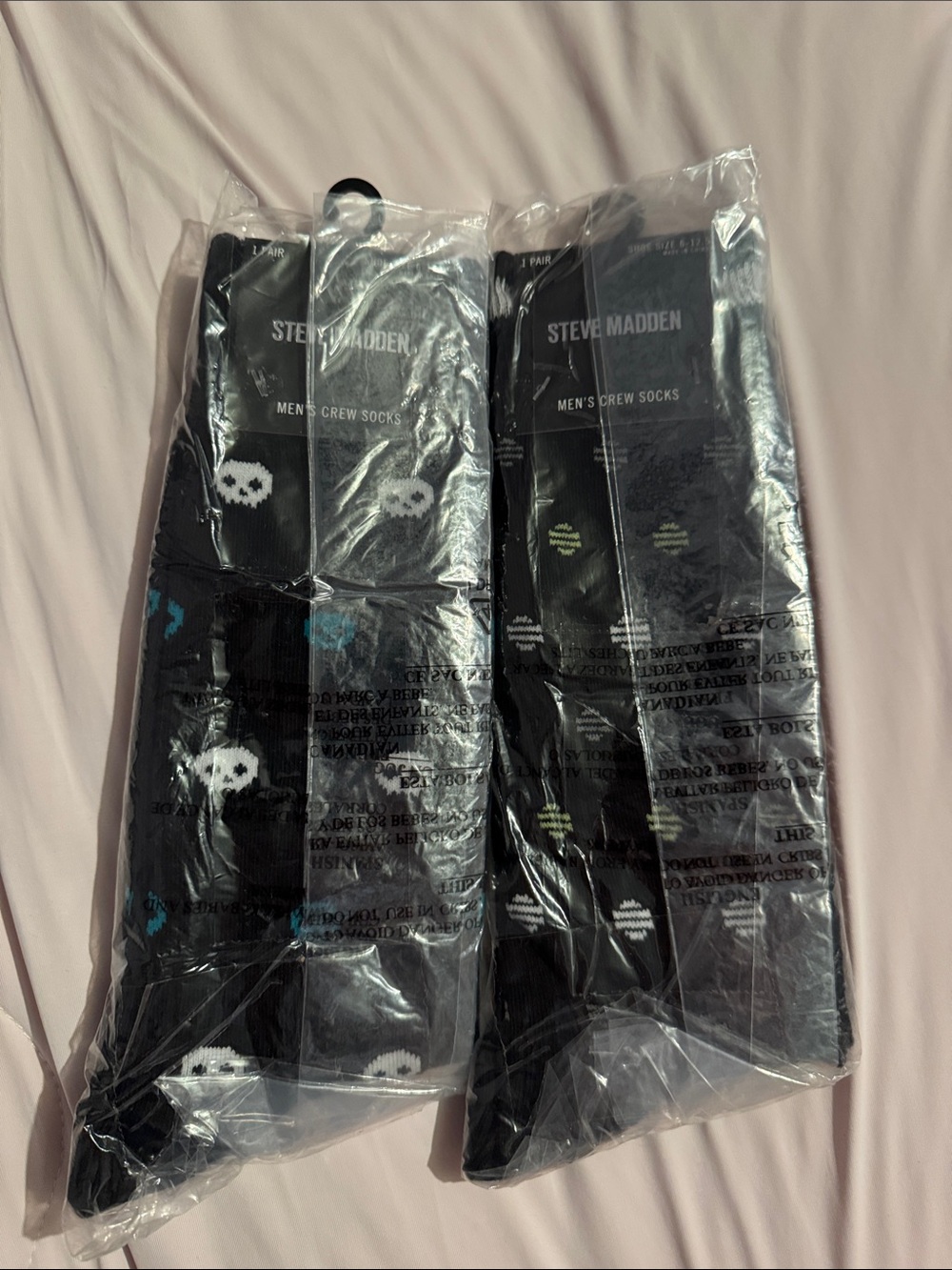 Steve Madden Black Crew Socks with Skull Accents